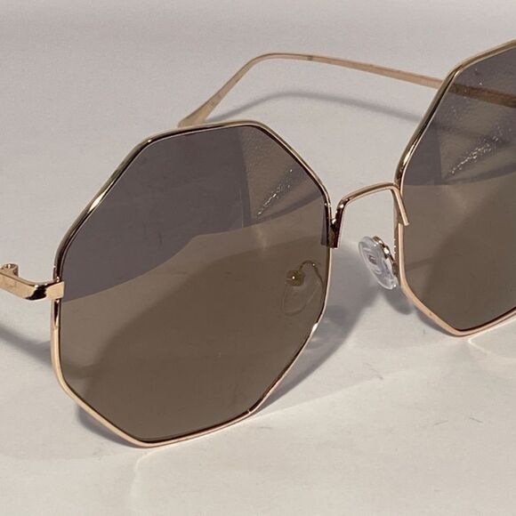 1074 Hexagon Oversized Sunglasses Silver Metal Frames Grey Lenses New - Picture 7 of 9